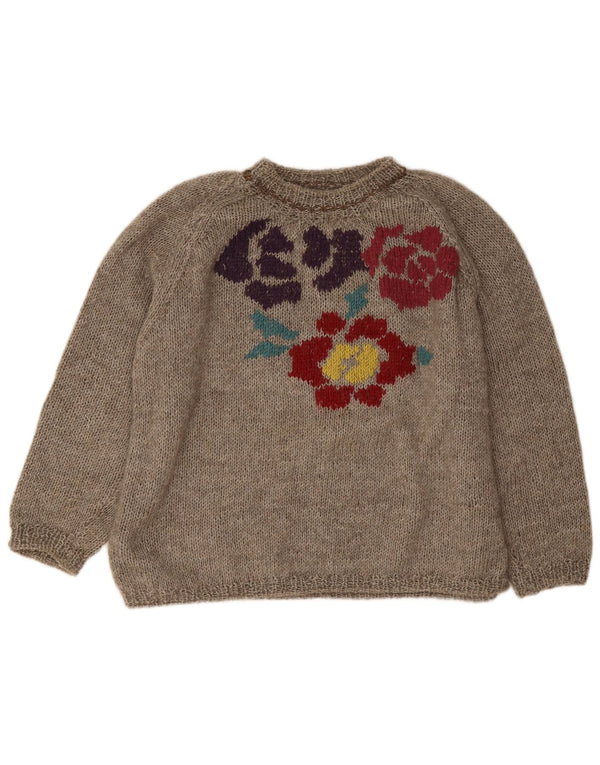 Pulover vintage pentru femei cu gât supradimensionat, pulover UK 18 XL, gri, floral