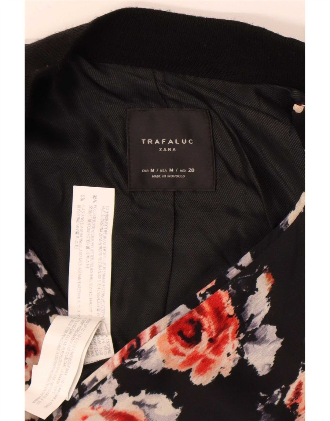 Jachetă Bomber pentru femei Zara UK 12 Medium Black Floral Poliester