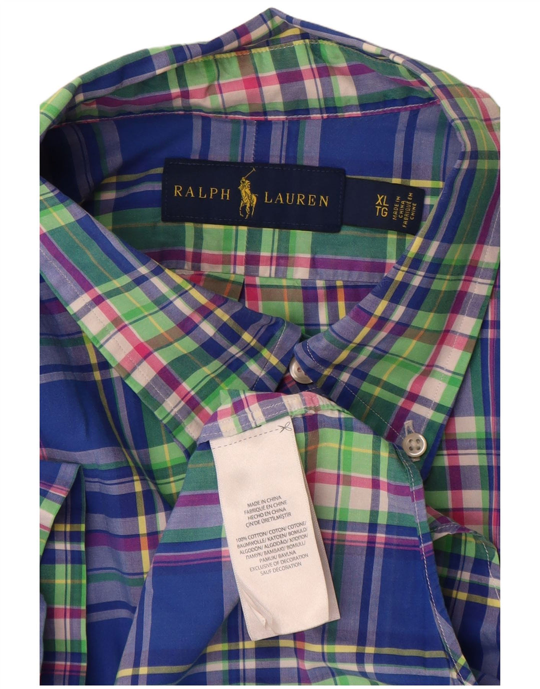 Cămașă cu mânecă scurtă pentru bărbați Ralph Lauren XL, bumbac cu carouri albastre