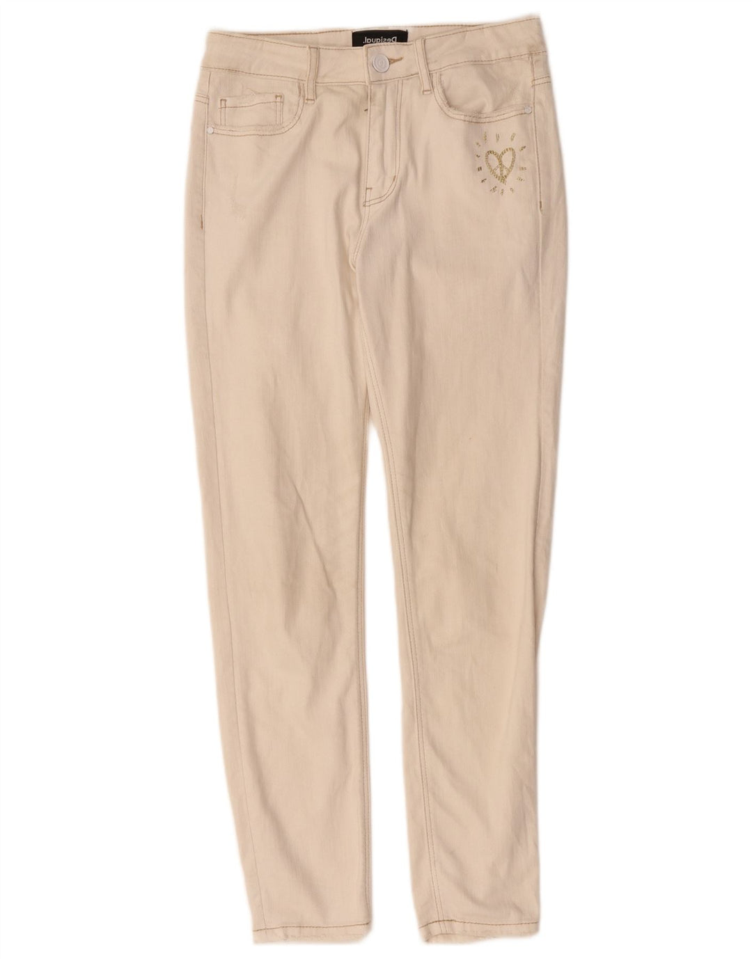 Blugi slim pentru femei DESIGUAL W28 L27 bumbac alb