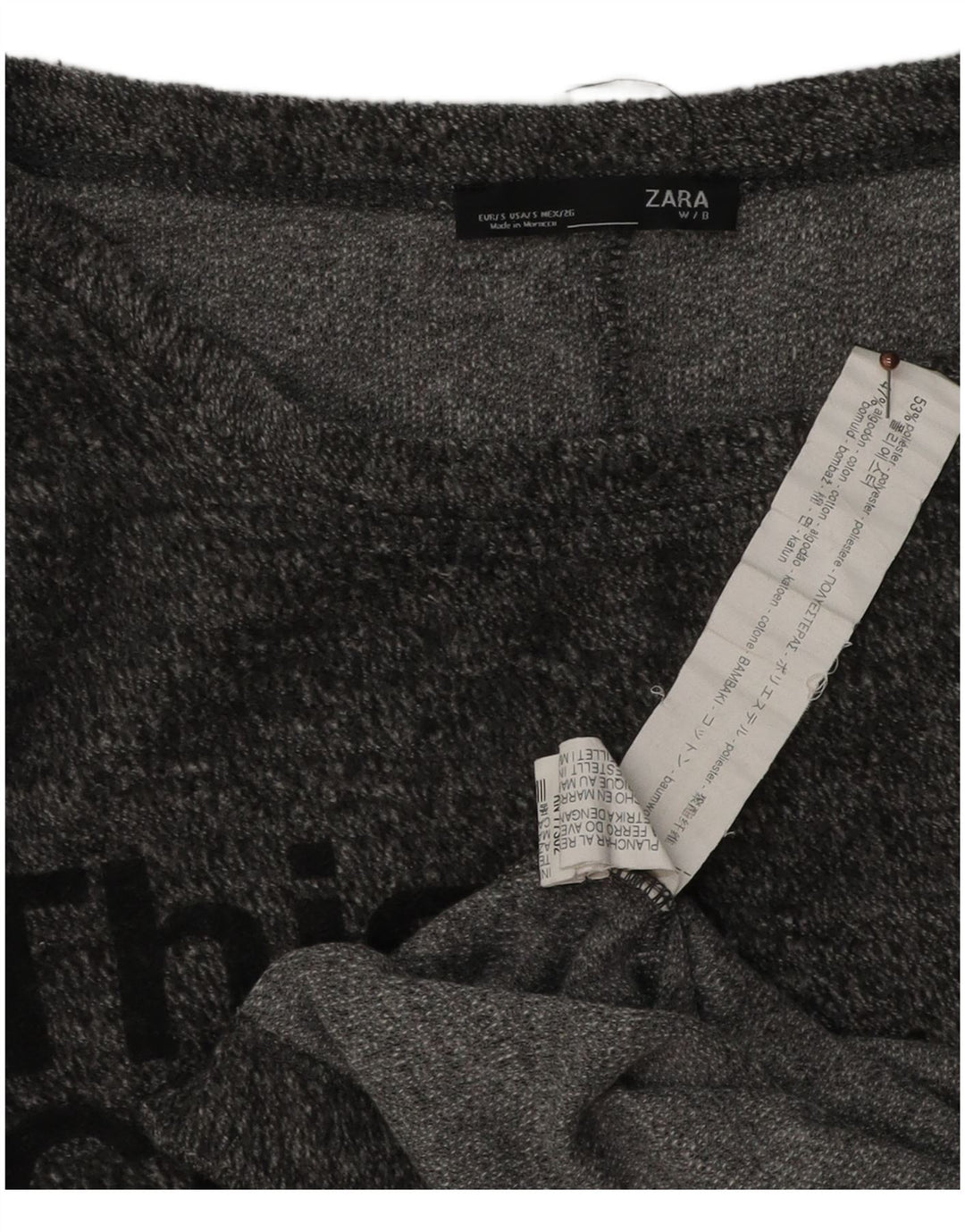 Top cu grafic supradimensionat pentru femei Zara cu mânecă lungă UK 8, mic, gri cu pete