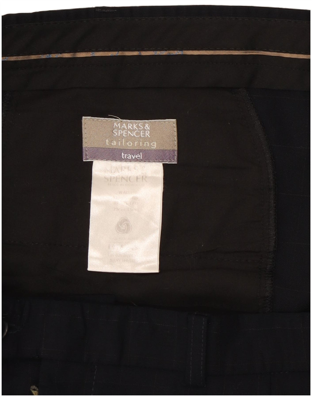 Marks & Spencer Pantaloni drepți pentru costum pentru bărbați L44 L31 Lână cu carouri bleumarin