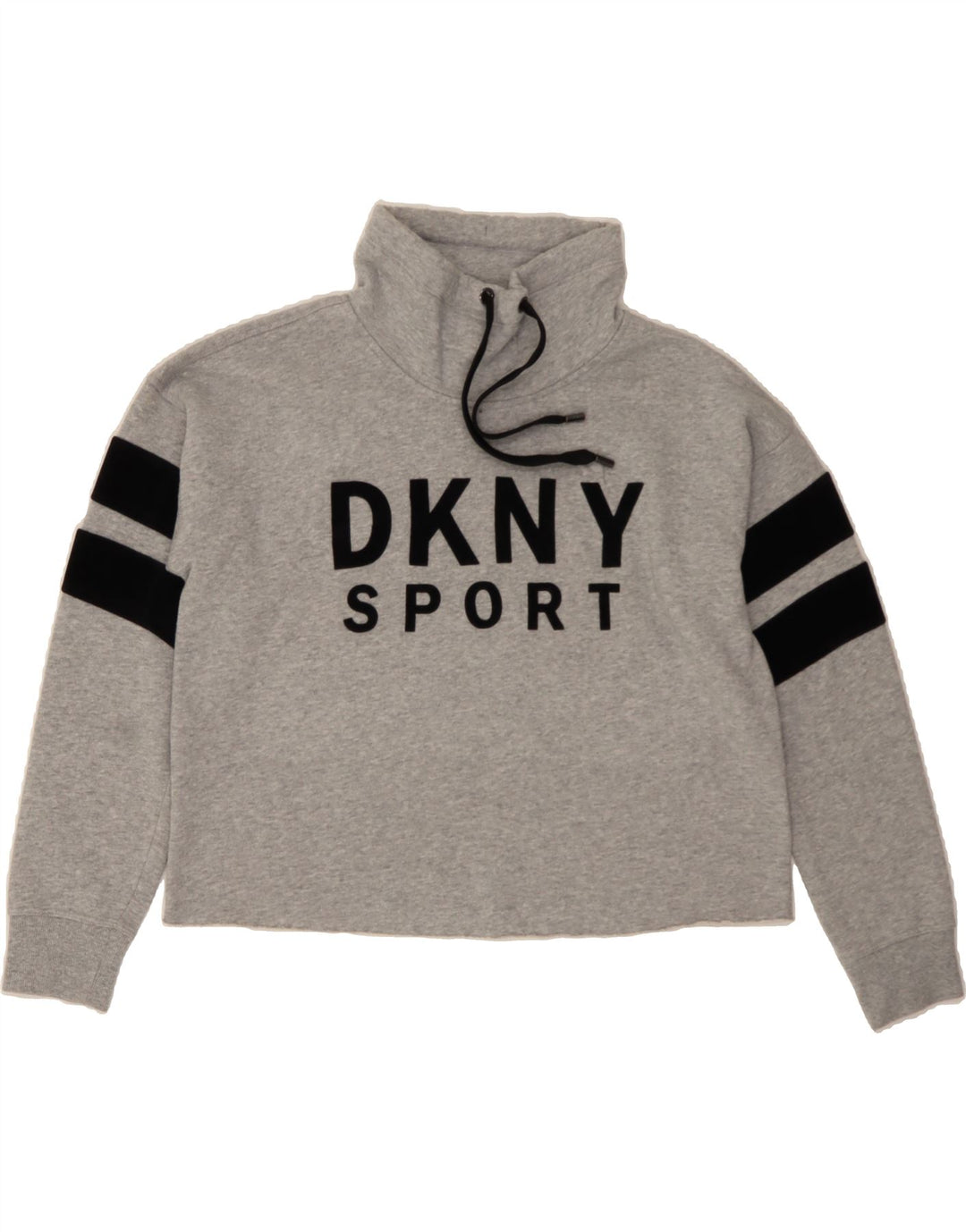 DKNY Womens Oversized Crop Graphic Sweatshirt Jumper UK 14 Medium Grey Vintage Dkny and Second-Hand Dkny from Messina Hembry 