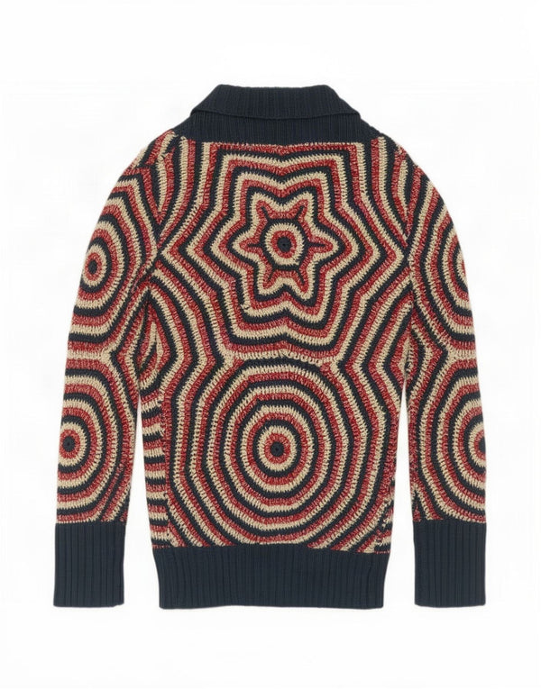 Pulover cardigan grafic pentru femei Desigual UK 14 mare bleumarin geometric