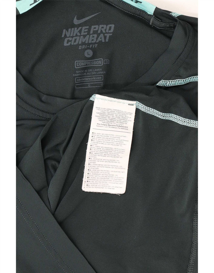 Top grafic Nike Dri Fit pentru bărbați cu mânecă lungă, mare, verde, poliester