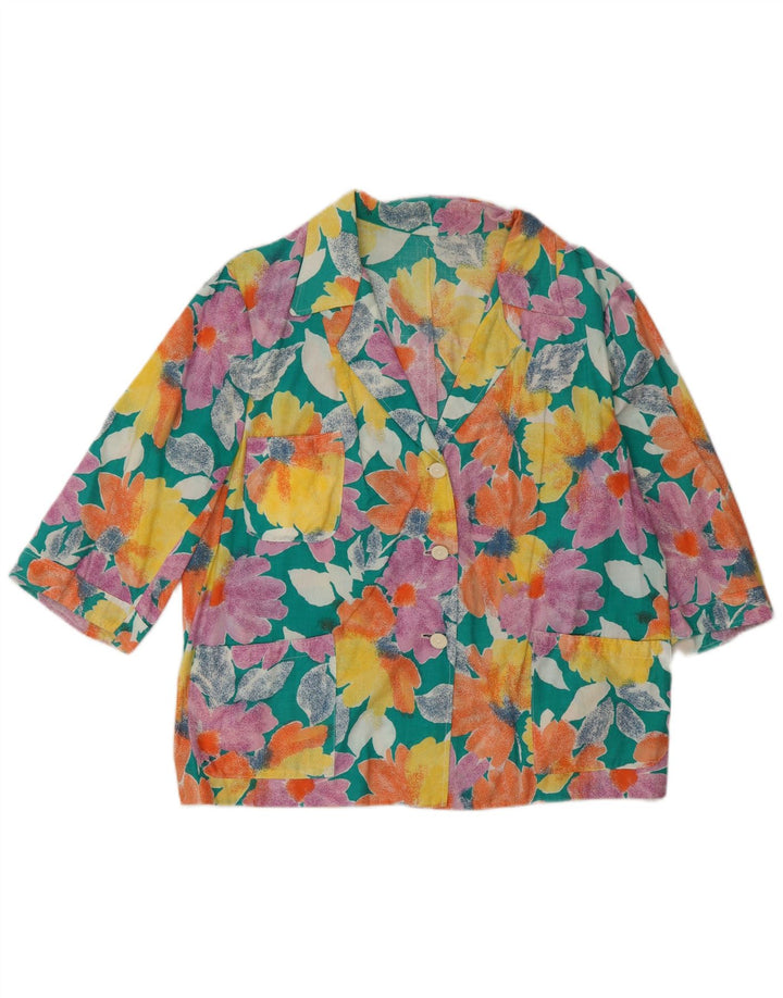 Blazer vintage pentru femei cu 3 nasturi, UK 16, mare, multicoloră, florală