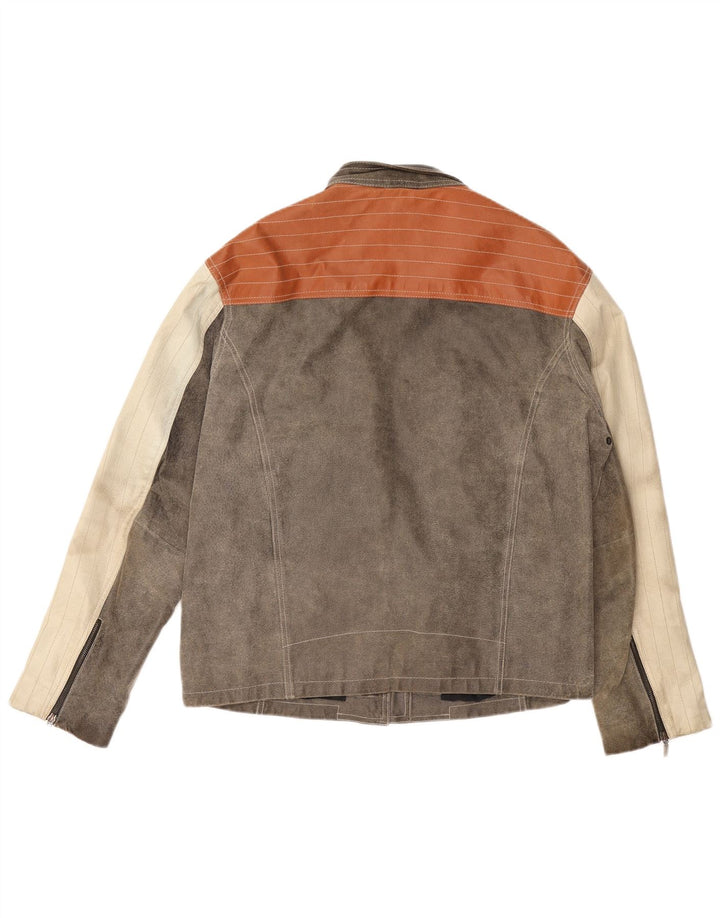 Jachetă de piele pentru bărbați EXPLORER UK 40, mare, gri, color block