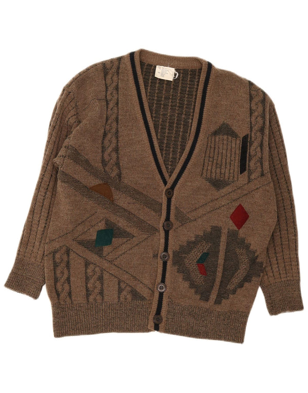 Pulover Cardigan Vintage pentru bărbați Marea Britanie 34 /36 Mic Maro Geometric Poliacrilic