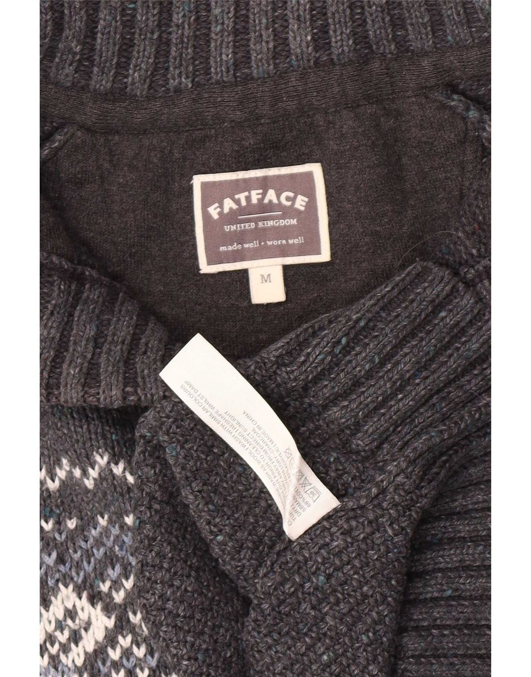 Pulover pentru bărbați Fat Face cu gât cu nasturi Gri mediu Fair Isle Classic