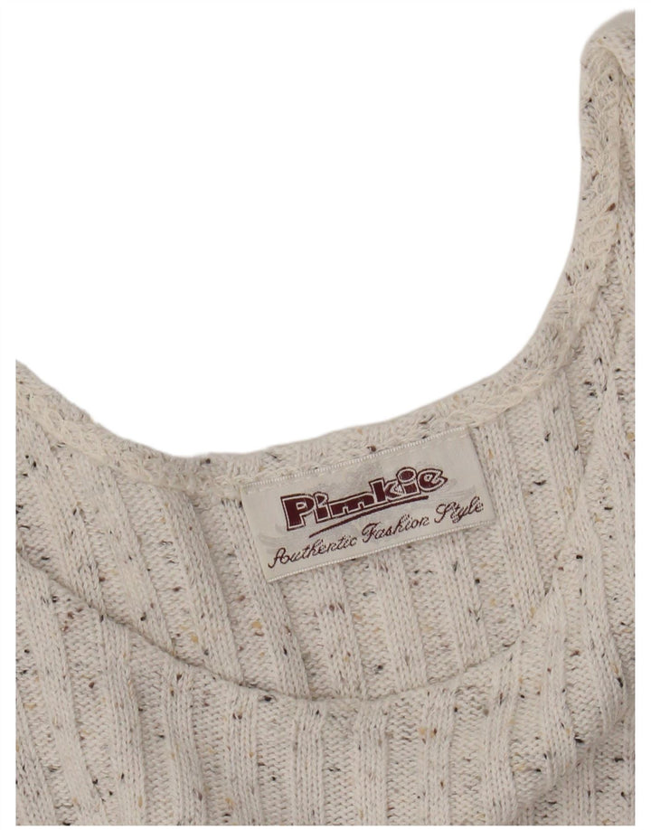 PIMKIE Crop Vest Tank Top pentru femei UK 12 Medium Off White Flecked