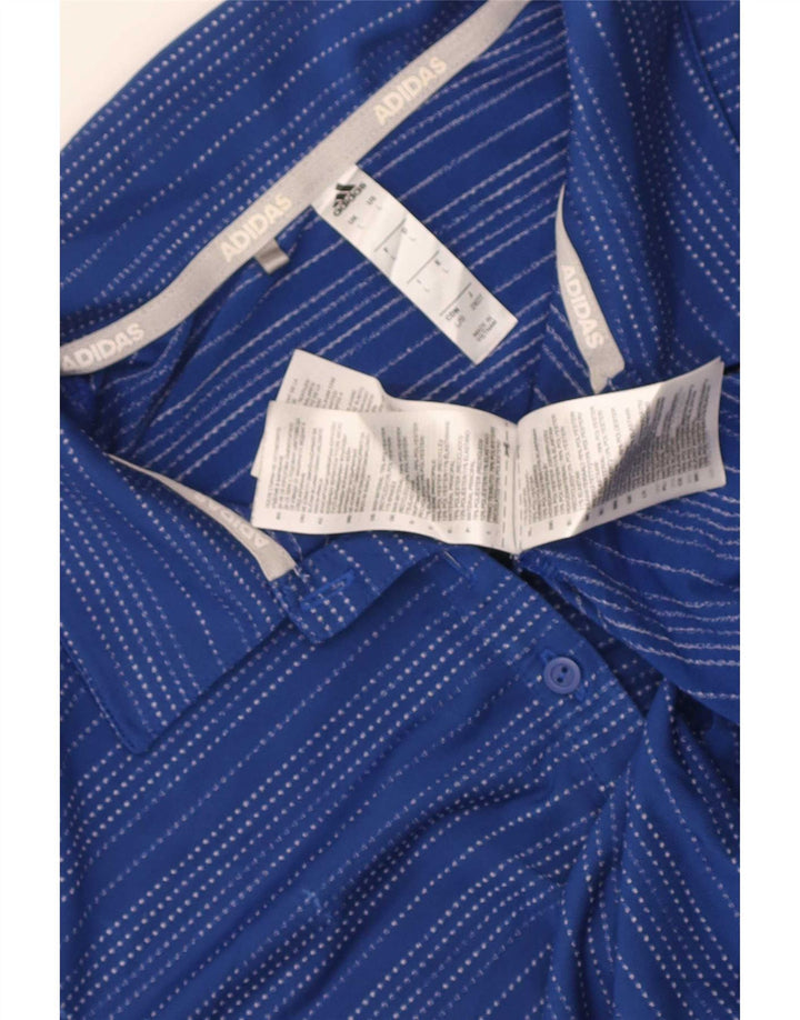 Tricou polo Adidas pentru femei cu mânecă scurtă, poliester cu dungi mari, albastre