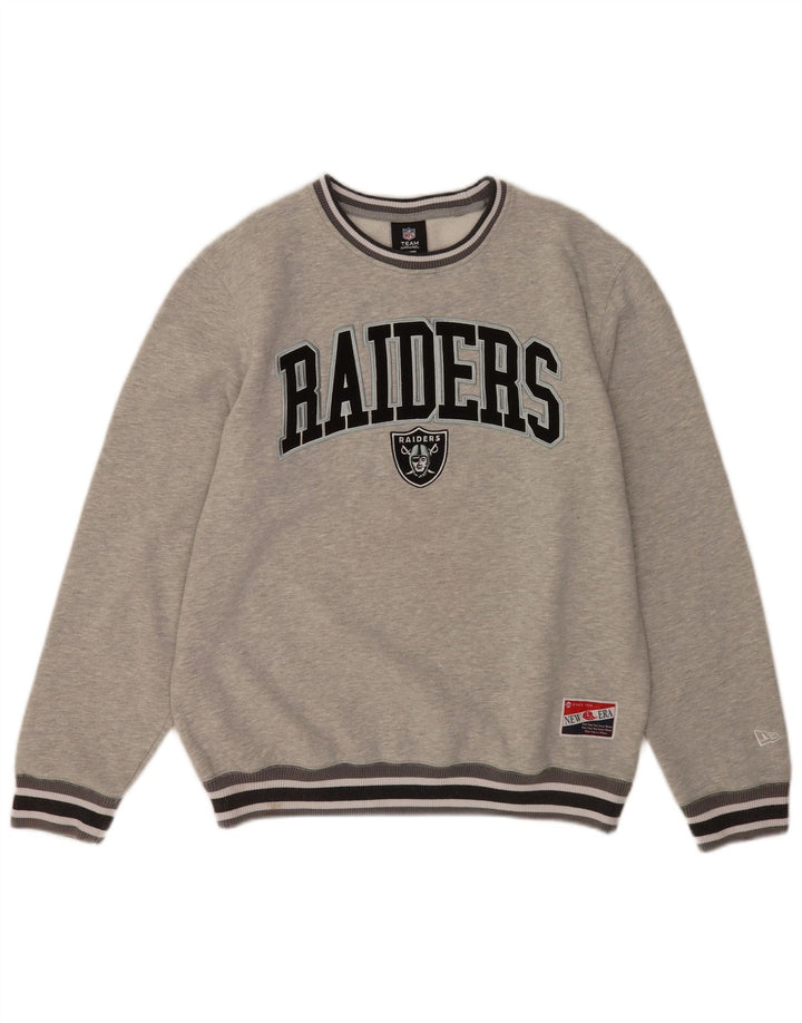 Pulover pentru bărbați New Era Raiders Graphic Pulover din bumbac cu dungi gri mediu