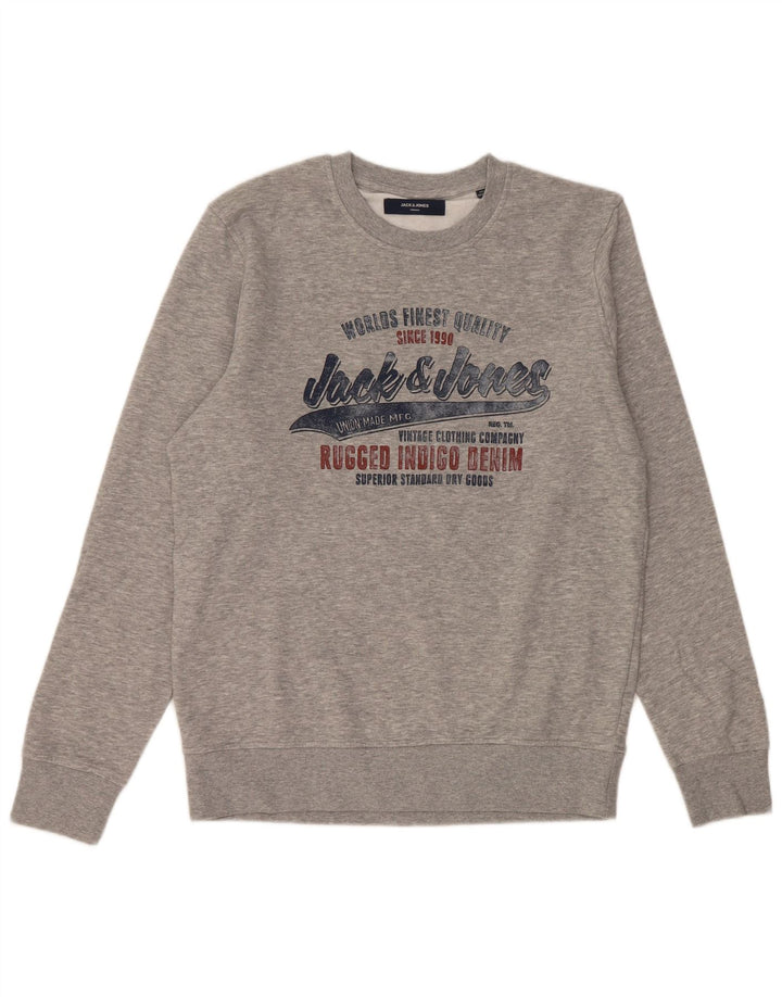 JACK & JONES Pulover grafic pentru bărbați, bumbac cu pete, gri mediu