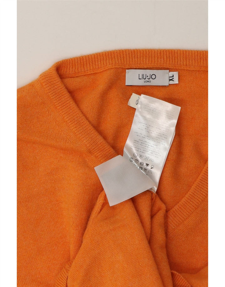 Pulover cu decolteu în V Liu Jo pentru bărbați, XL, lână portocalie
