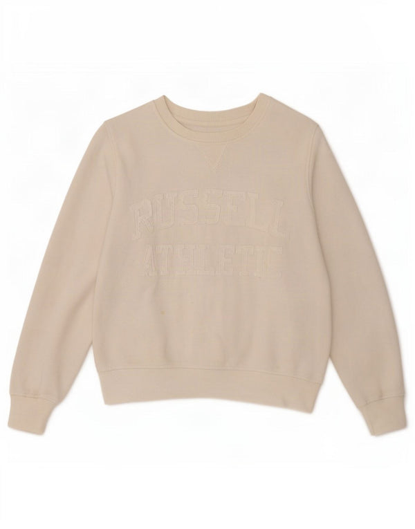 Pulover cu grafic pentru femei Russell Athletic UK 14 Medium Off White
