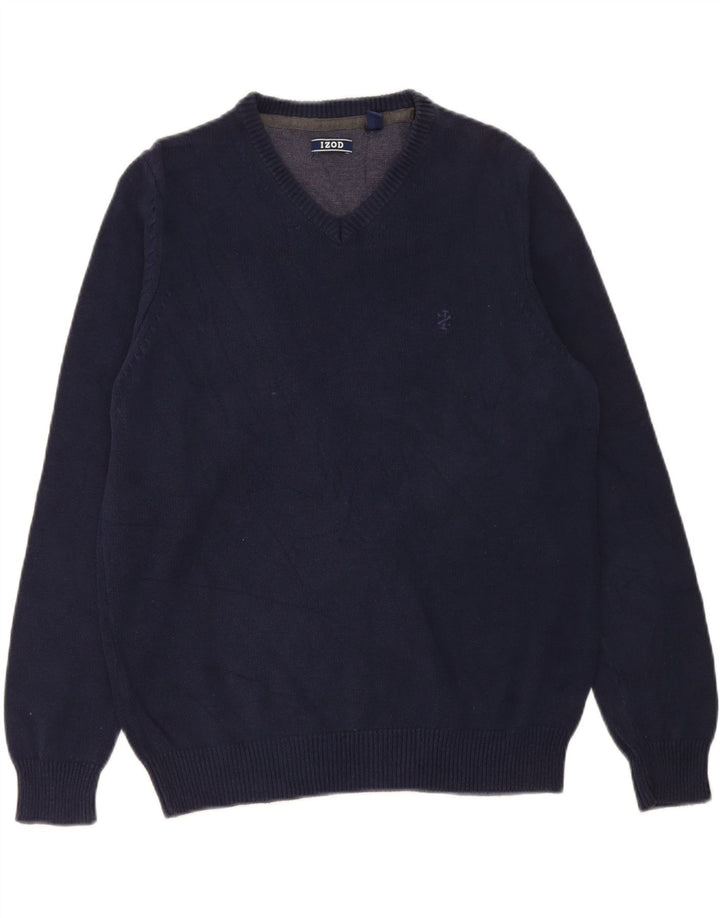 IZOD Mens V-Neck Jumper Sweater Medium Navy Blue Cotton Vintage Izod and Second-Hand Izod from Messina Hembry 