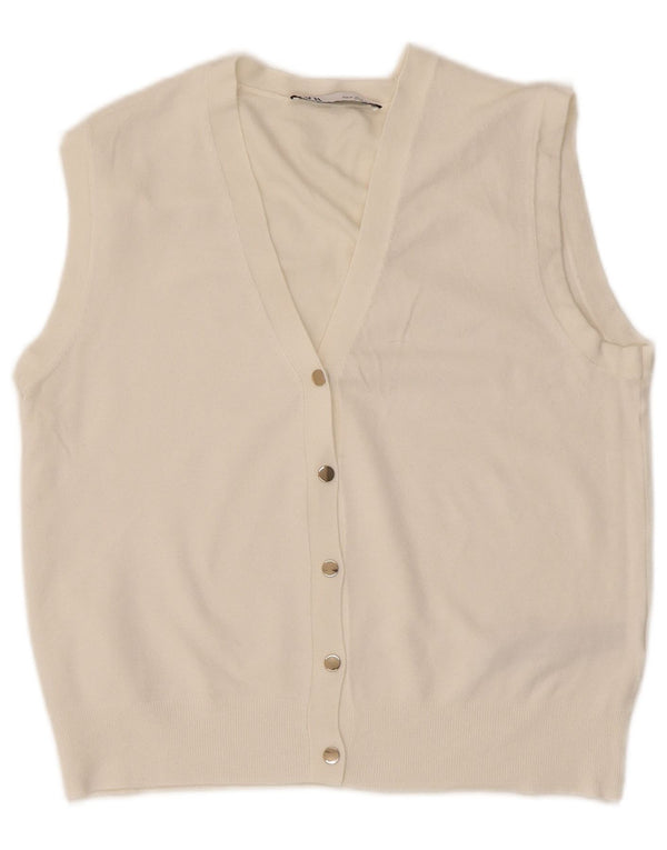 Zara Womens Crop Sleeveless Cardigan Sweater UK 12 Medium White Viscose
