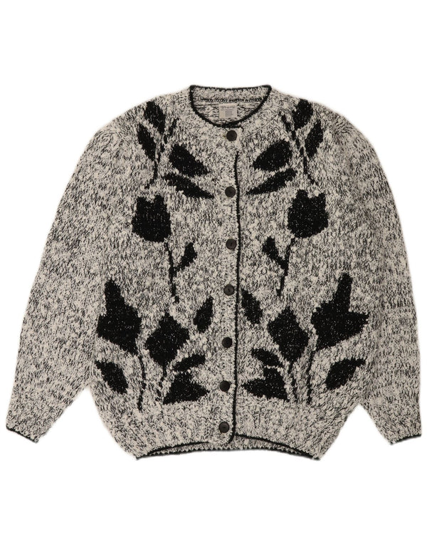 Pulover cardigan supradimensionat pentru femei VINTAGE IT 50 XL gri, floral, poliacrilic