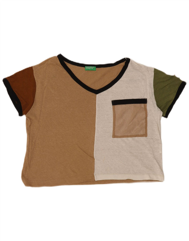 BENETTON Tricou oversize Crop pentru femei UK 6 XS Bej Colorblock