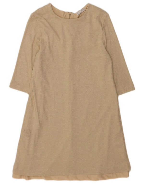 Rochie A-Line Zara Femei cu mâneci 3/4 UK 12 Medium Bej Viscoză