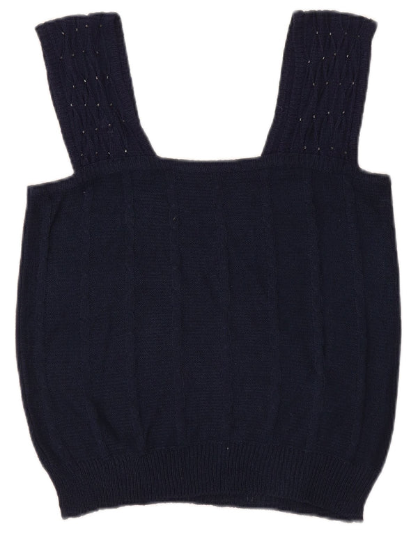 Vintage Crop Knit Cami Top pentru femei UK 8 Small Bleumarin