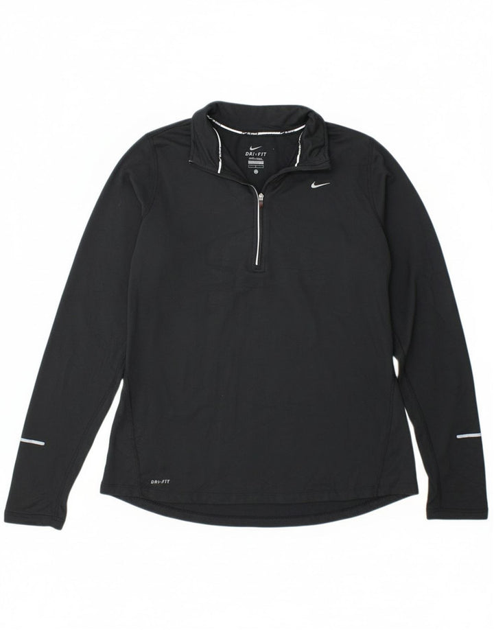 Top cu mânecă lungă pentru femei Dri Fit Dri Fit, cu fermoar, poliester negru UK 14