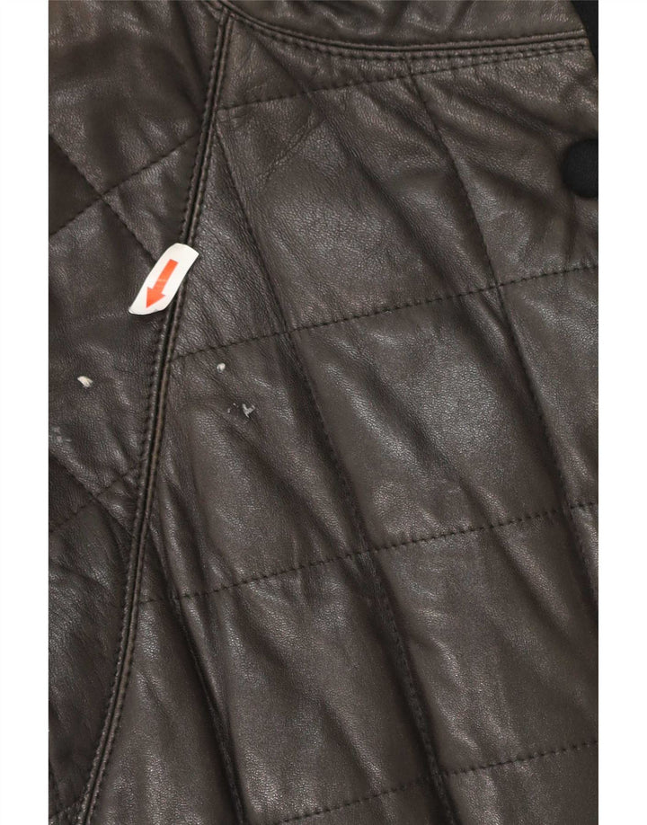Palton din piele căptușit vintage pentru femei UK 12 Medium Black