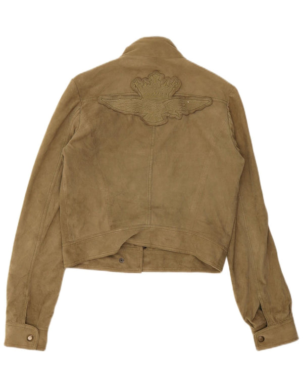 Aeronautica Militare Jachetă Crop Suede Femei IT 42 Medium Khaki Leather