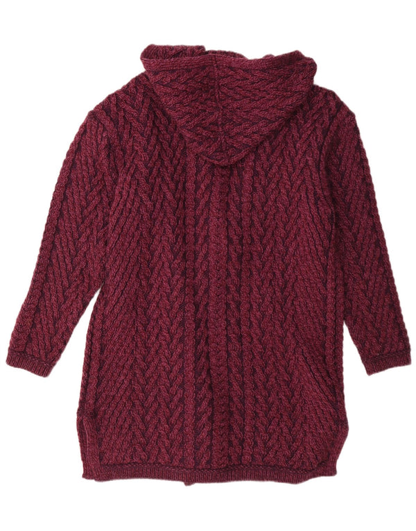 Pulover cardigan cu glugă cu paragate Aran Crafts pentru femei UK 14 Burgundy mediu