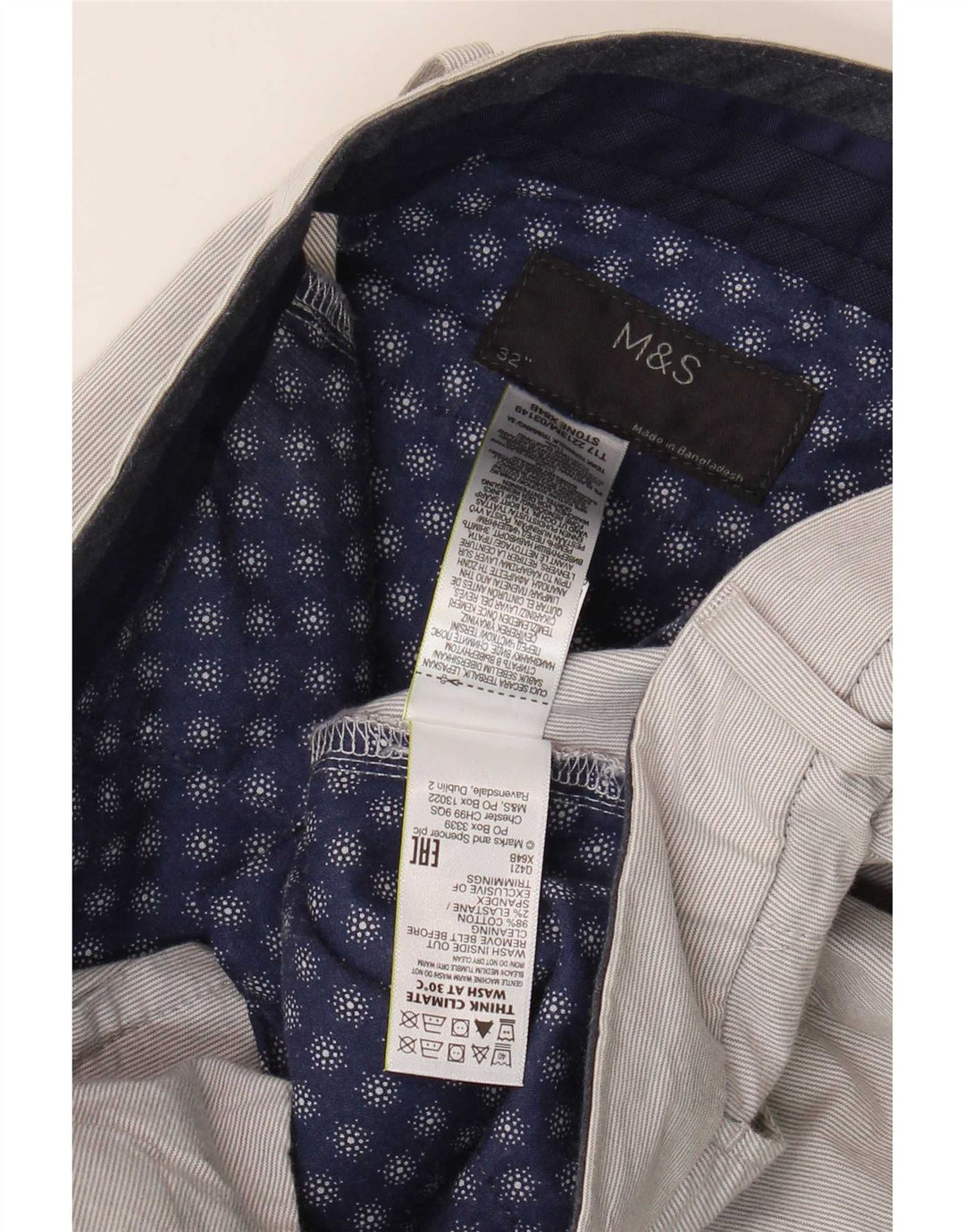 Pantaloni scurți chino pentru bărbați Marks & Spencer W32, bumbac cu dungi gri medii