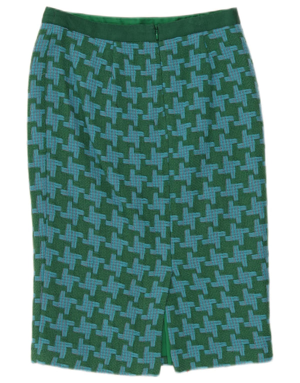 Fusta creion pentru femei Boden UK 10 Small W30 Green Houndstooth Wool