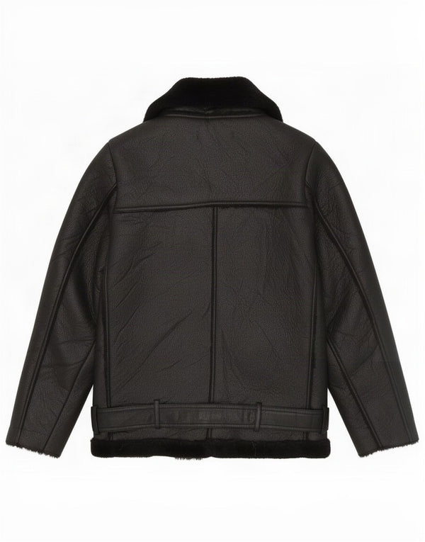 Zara Womens Faux Leather Sherpa Jacket UK 6 XS Black Polyester