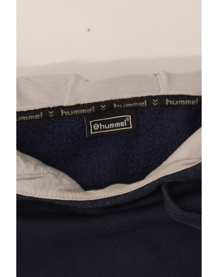 HUMMEL Mens Graphic Hoodie Jumper Medium Navy Blue Cotton Vintage Hummel and Second-Hand Hummel from Messina Hembry 
