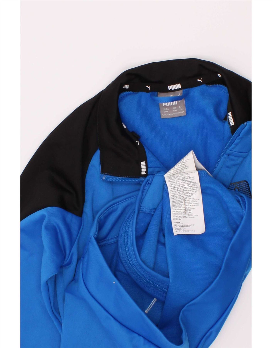 Jachetă de trening cu grafic Puma pentru băieți, 5-6 ani, poliester color bloc albastru