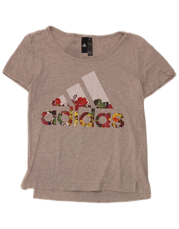 Tricou grafic Adidas pentru femei Top UK 8/10 mic, gri, bumbac cu pete