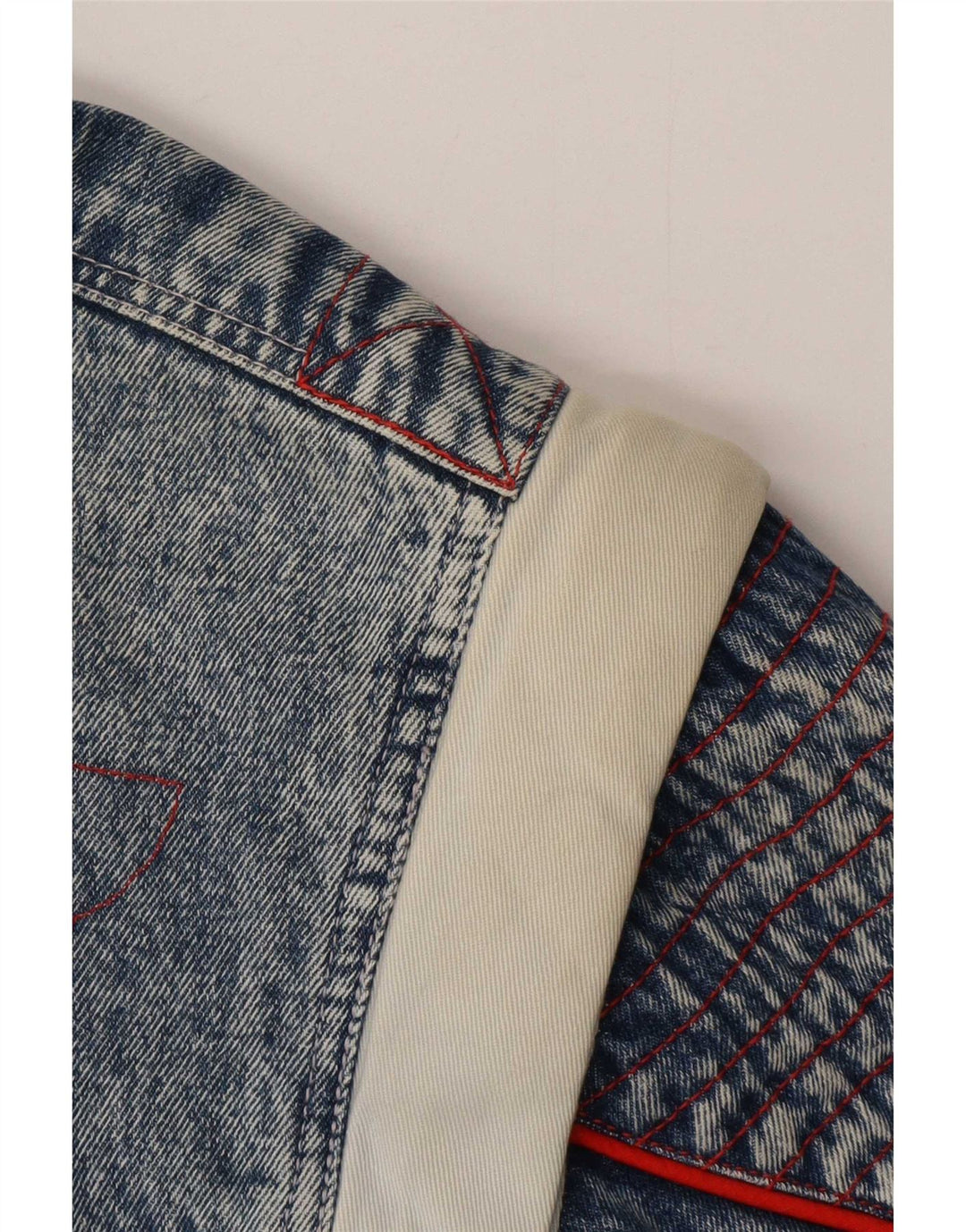 Jachetă de blugi Sherpa pentru bărbați vintage IT 48/50, bumbac color bloc albastru mediu