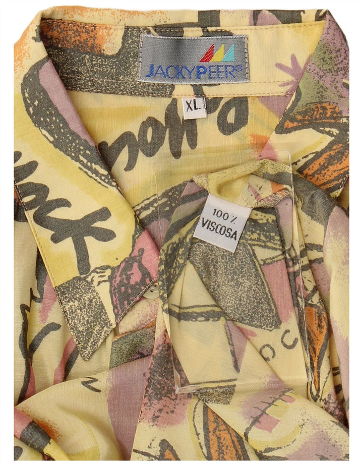 Jacky Peer Cămașă cu mânecă scurtă pentru bărbați cu model abstract, XL, viscoză, galbenă