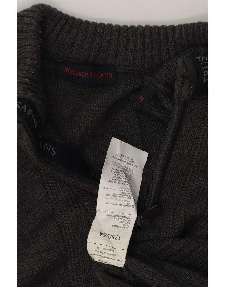 Pulover pentru bărbați Trussardi Jeans, cu fermoar și gât, lână, gri mediu