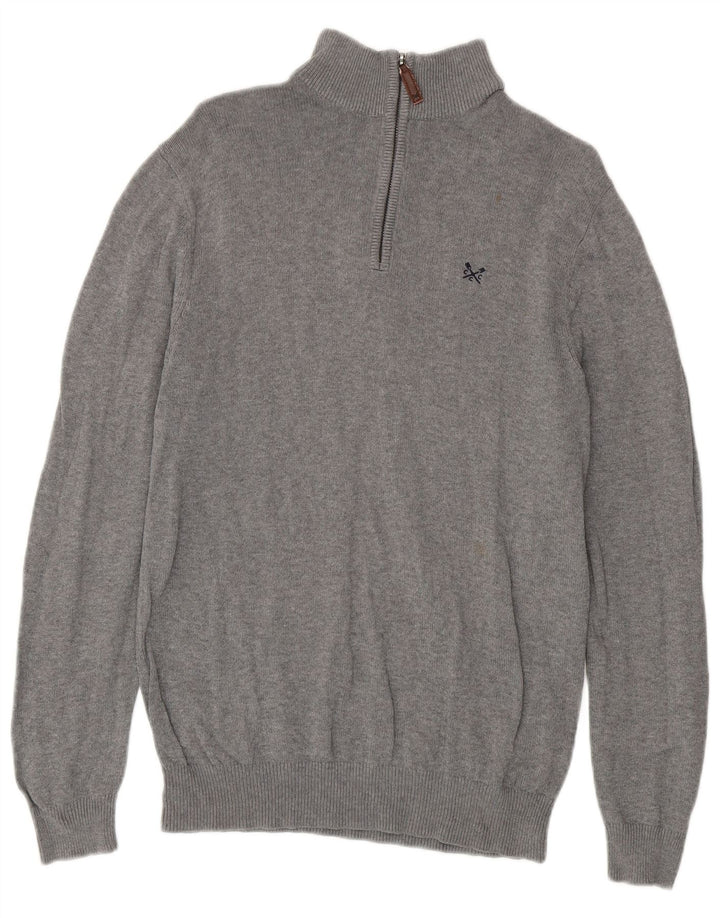 Crew Clothing Pulover pentru bărbați, cu fermoar, cu gât, bumbac mic, gri