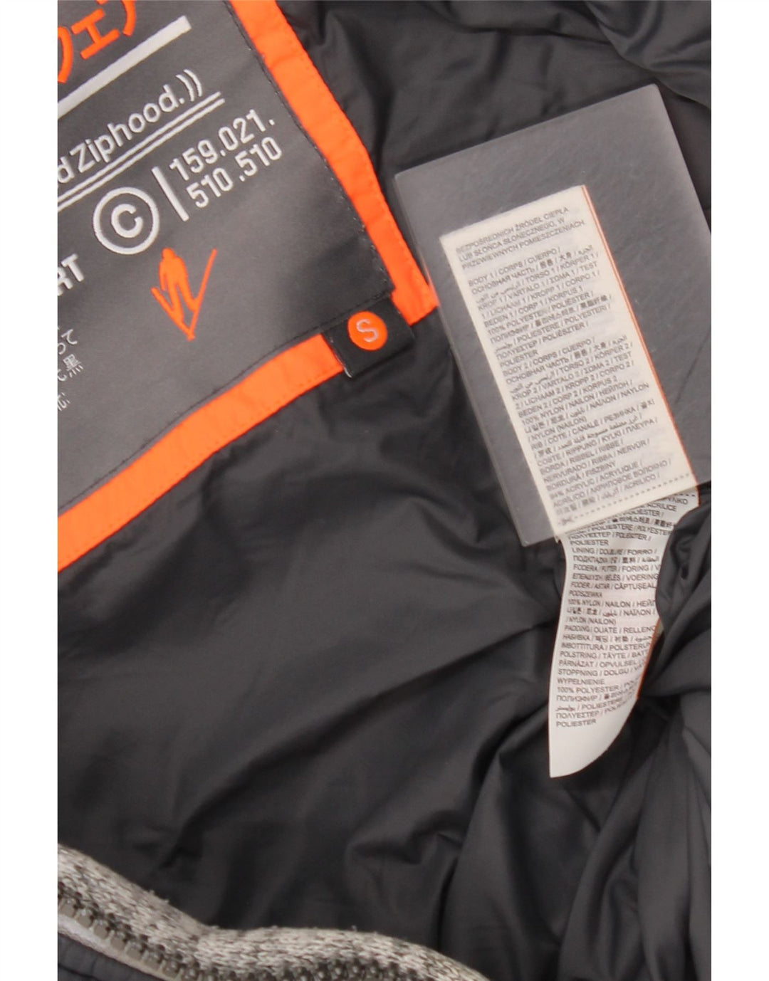 Jachetă căptușită cu glugă Superdry pentru bărbați UK 36 Mic, negru, poliester color bloc