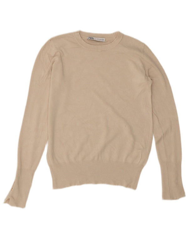 Pulover pentru femeie Zara cu gât de barcă UK 10 Mic Bej Viscoză