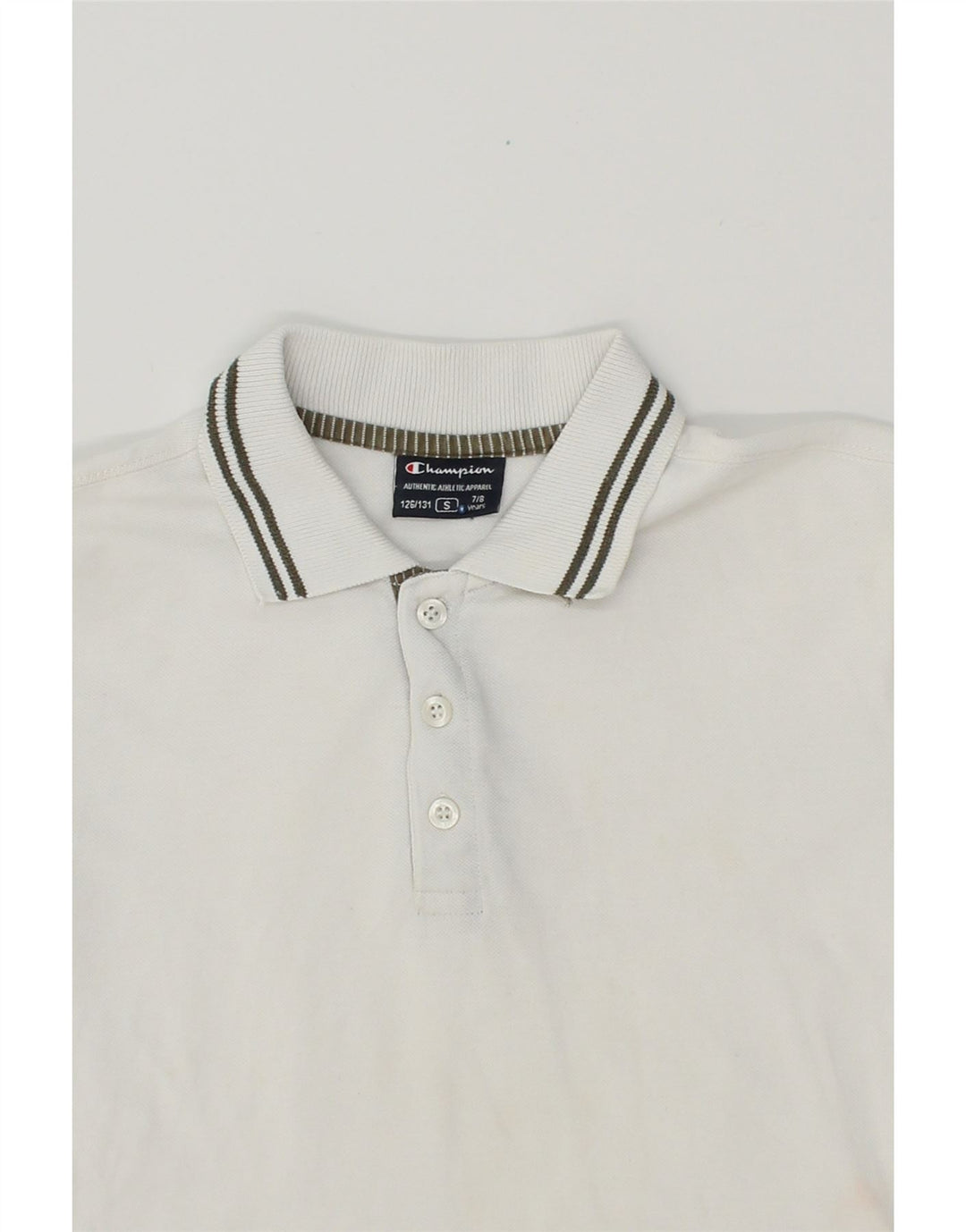 CHAMPION Boys Polo Shirt 7-8 Years Small  White Cotton Vintage Champion and Second-Hand Champion from Messina Hembry 