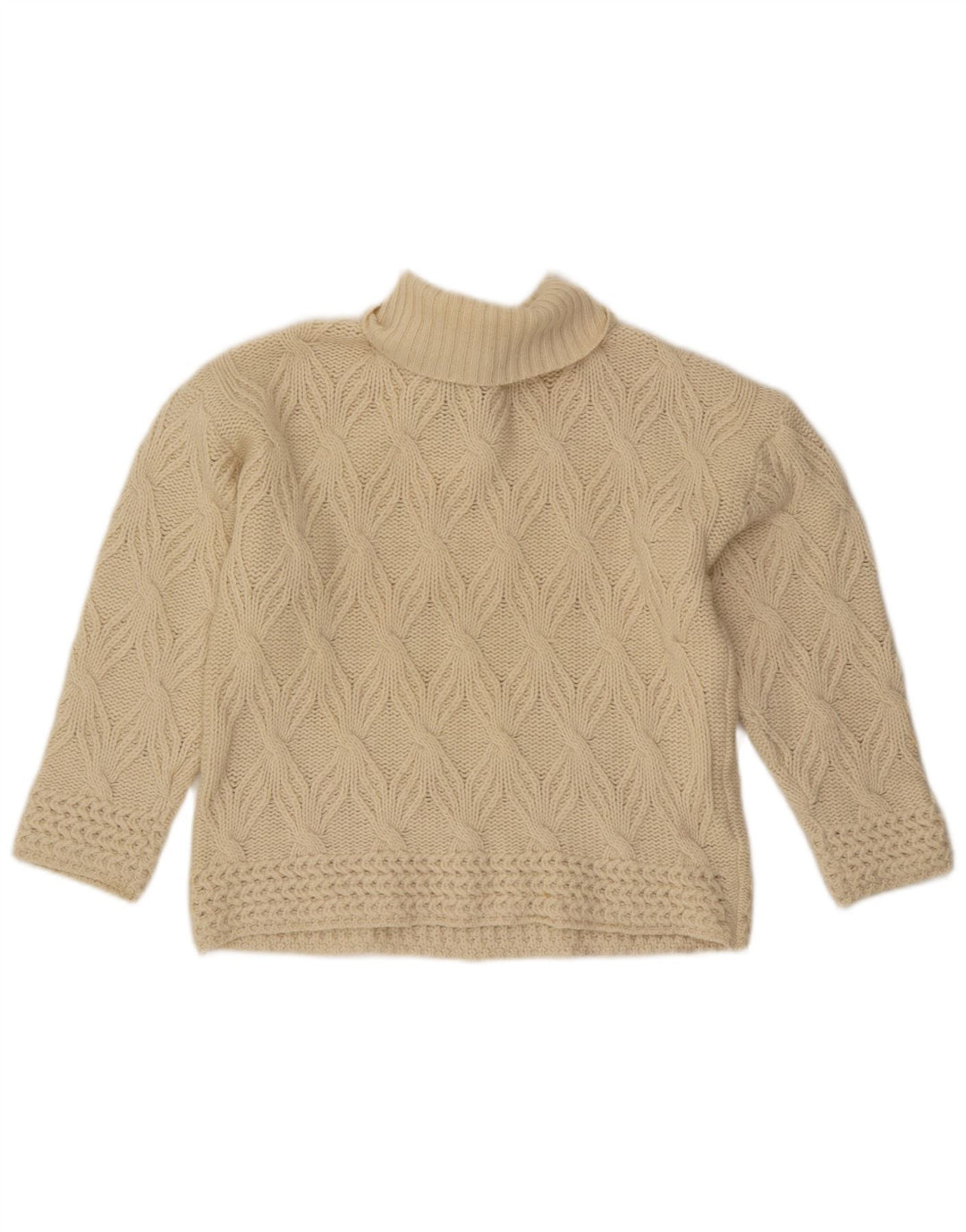 Pulover vintage pentru femei cu gât rulat, pulover UK 14, lână albă, medie