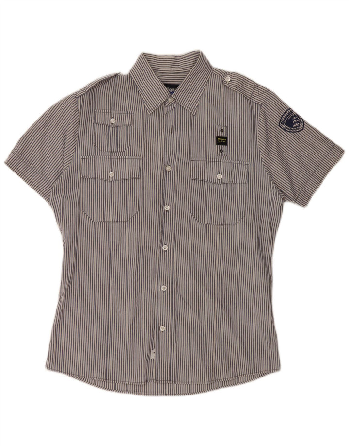 Cămașă militară cu mânecă scurtă pentru bărbați BLAUER, bumbac cu dungi albastre