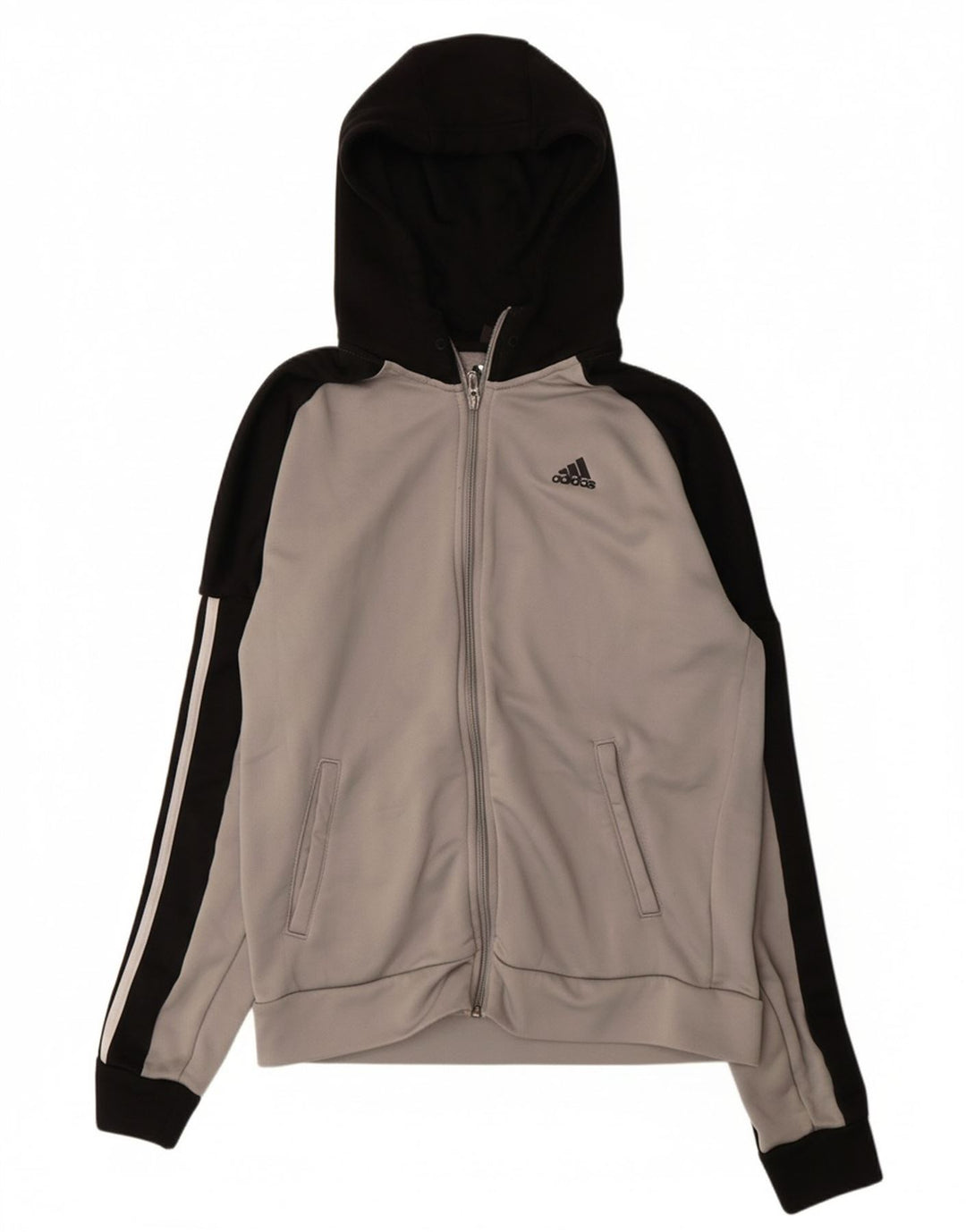 ADIDAS Womens Zip Hoodie Sweater UK 14 Medium Grey Colourblock Polyester