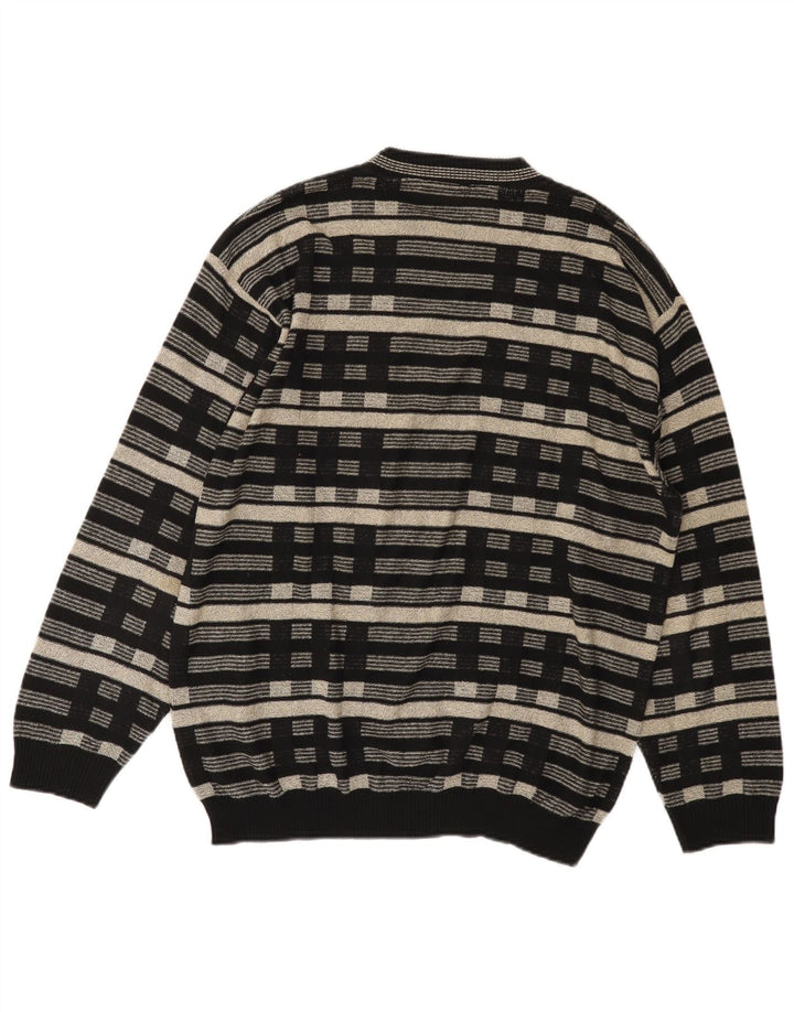 Pulover vintage pentru bărbați cu gât roșu, Marea Britanie 38/40 Medium Negru Geometric