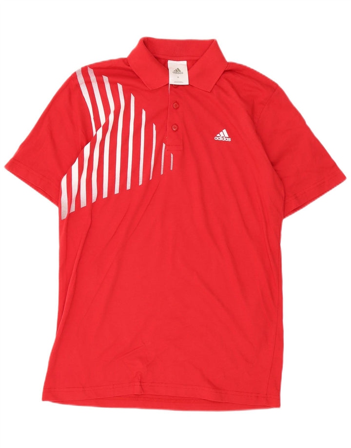 Tricou polo Adidas pentru bărbați, bumbac cu dungi roșii medii
