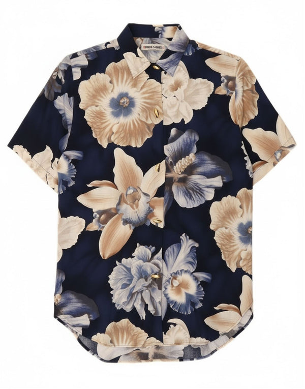 Bluză cămașă cu mânecă scurtă pentru femei Enara Camice UK 14 Medium Bleumarin Floral