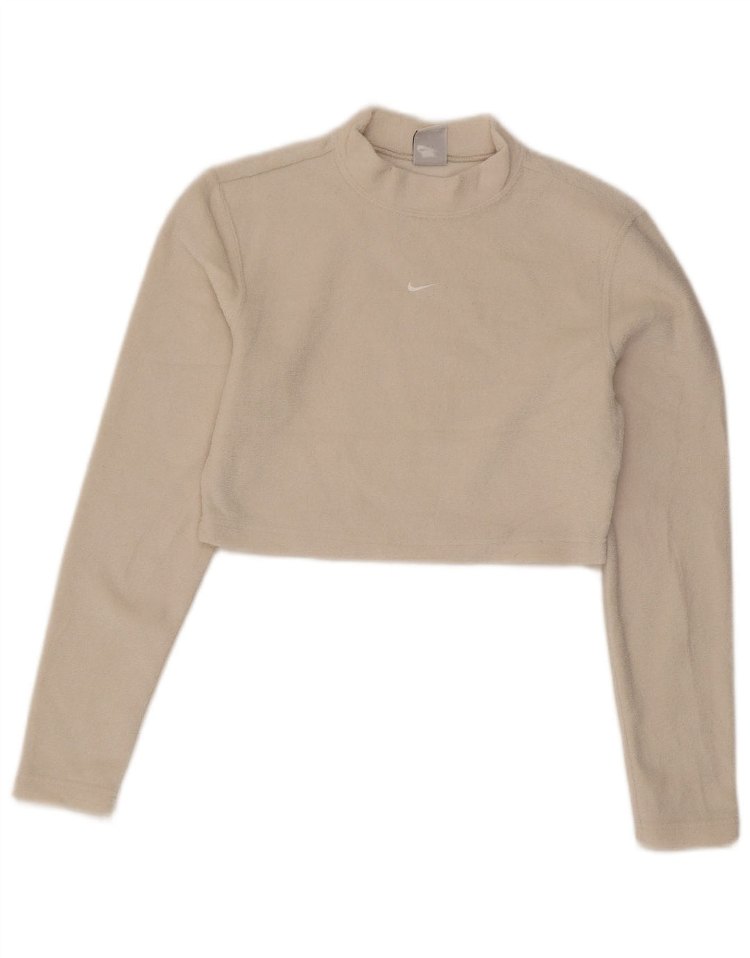 Top crop din velur Nike pentru femei cu mânecă lungă UK 12 Poliester alb mediu mediu