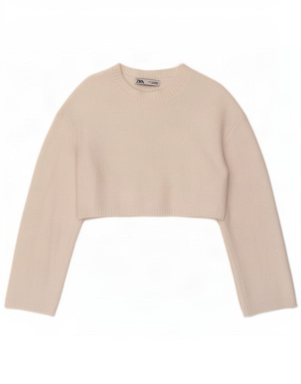 Pulover pentru femei Zara Crop Crew Gate UK 10 Small White Nylon